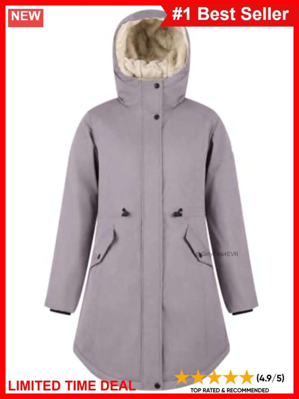 Women's Fleece Lined Waterproof Long Hooded Winter Parka Insulated